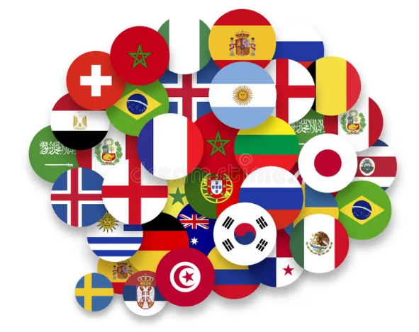 Cuore composto da bandiere internazionali